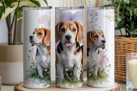Download Watercolor Beagle Dog Floral Tumbler - Beagle dog Collection