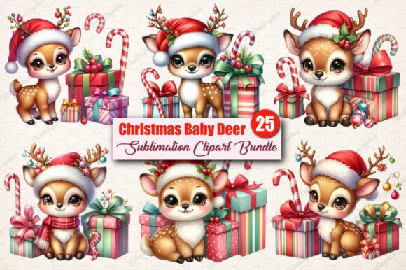 Download Watercolor Christmas Baby Deer Clipart - Premium Bundle